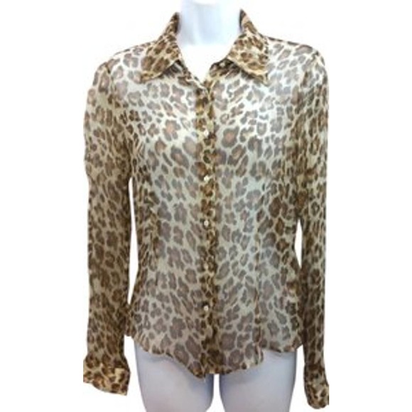 CALYPSO BY CHRISTIANE CELLE ANIMAL PRINT SHEER SILK TOP BLOUSE S - Picture 1 of 5